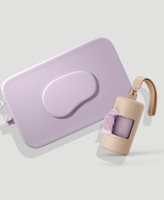 Wipes Pouch and Dispenser Bundle Lilac + Sand