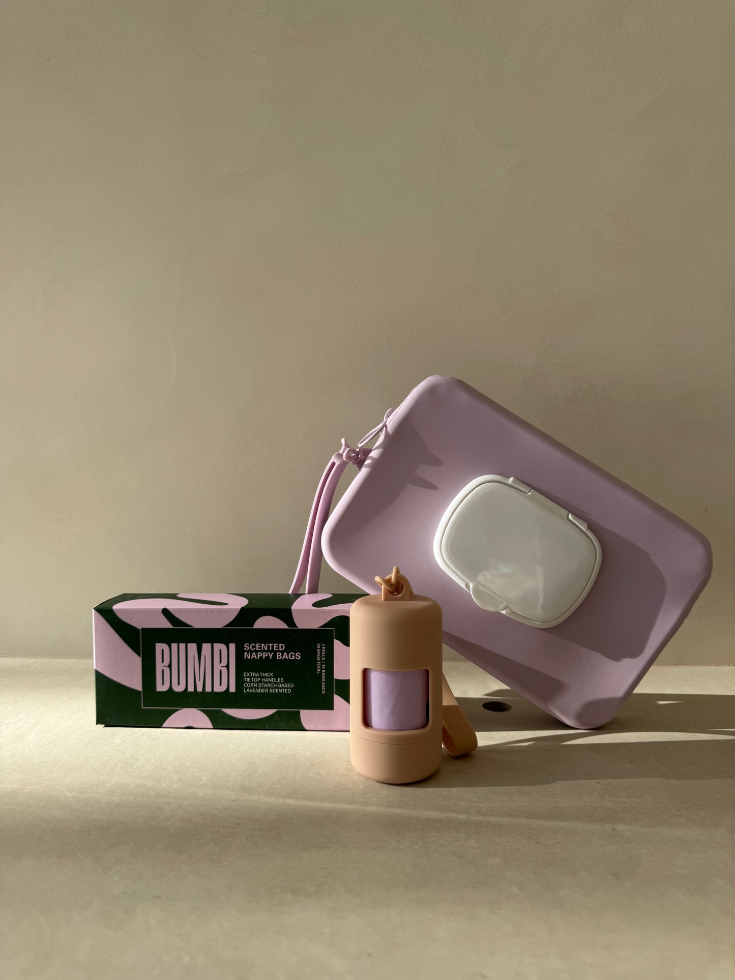 Wipes Pouch and Dispenser Bundle Lilac + Sand