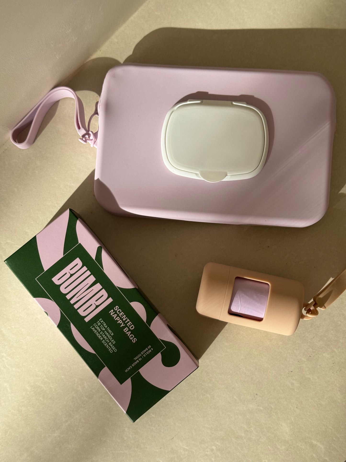 Wipes Pouch and Dispenser Bundle Lilac + Sand