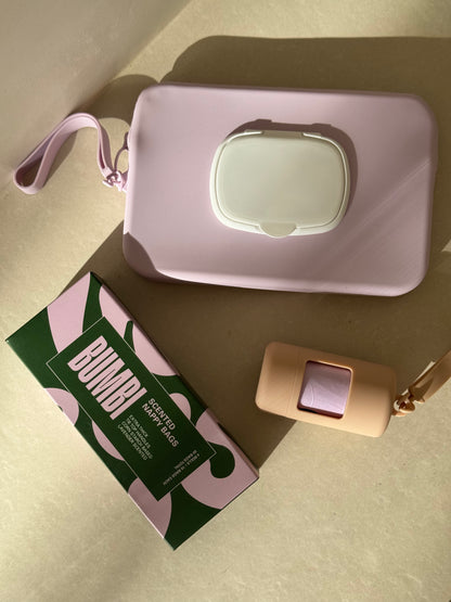 Wipes Pouch and Dispenser Bundle Lilac + Sand